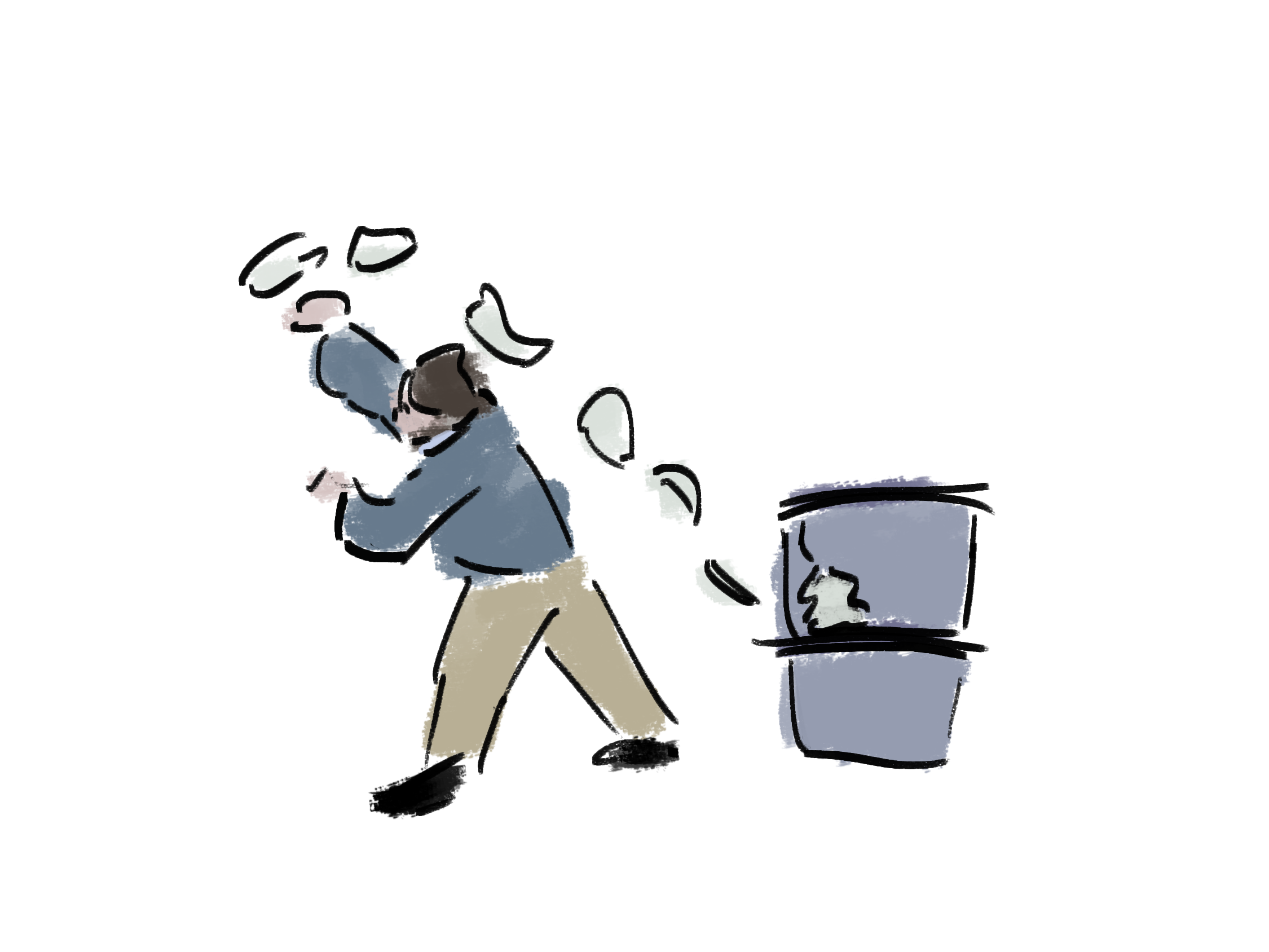 running after a piece of paper flying away
